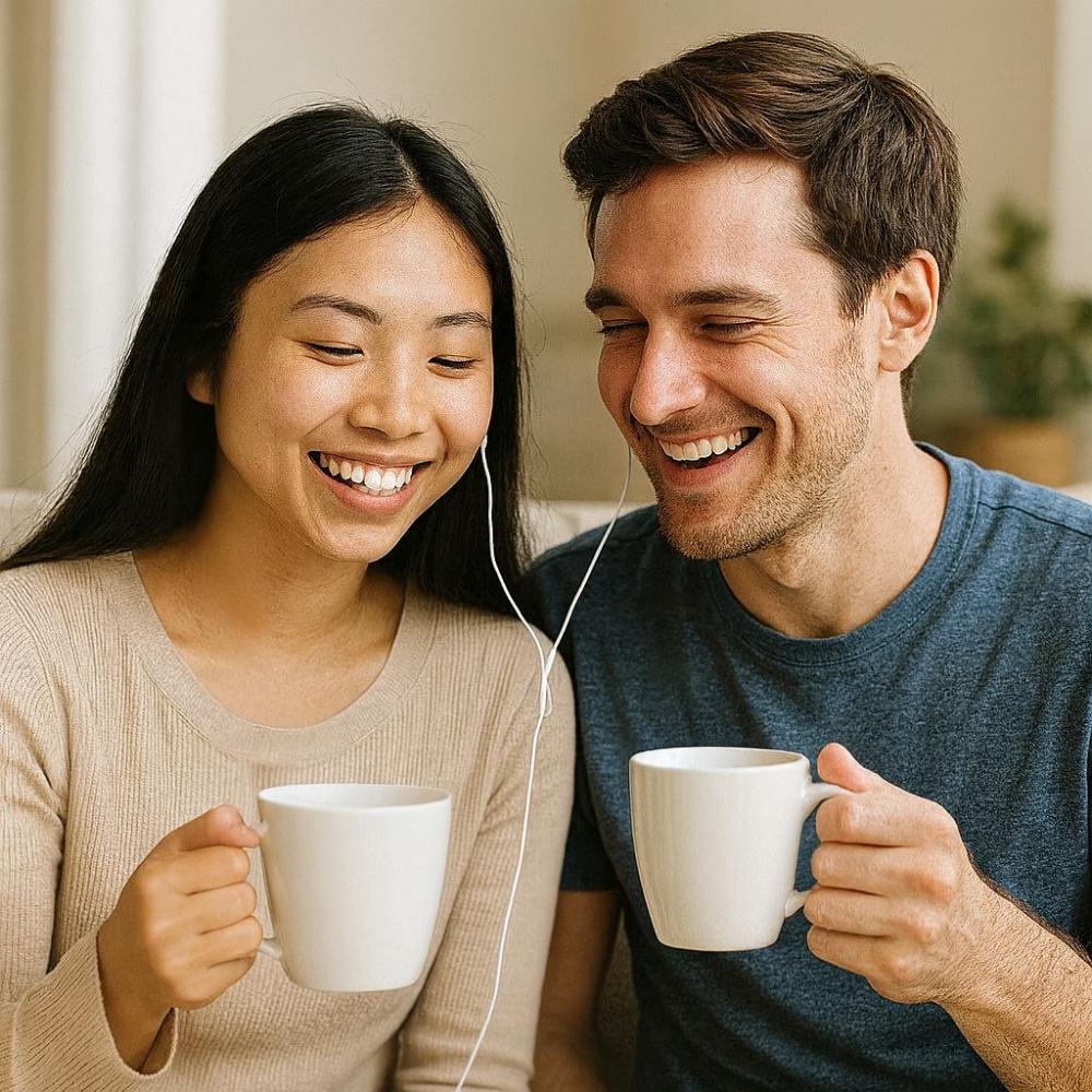 Couple walking in a city park